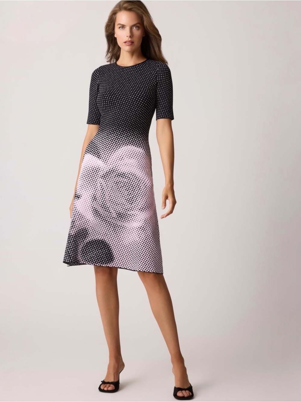 TERI JON Rickie Freeman Double Knit Dotted Rose Floral Printed A Line Midi Dress - Picture 3 of 17